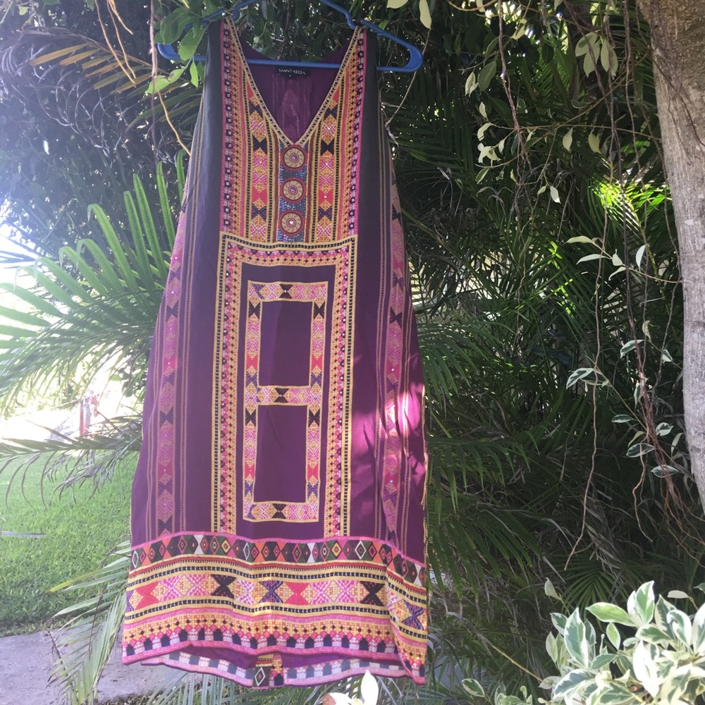 Anthropologie TANVI KEDIA rich multi colored Rayon shift dress - Picture 3 of 12